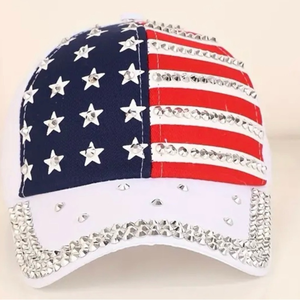 American Flag Baseball Cap with Rhinestones